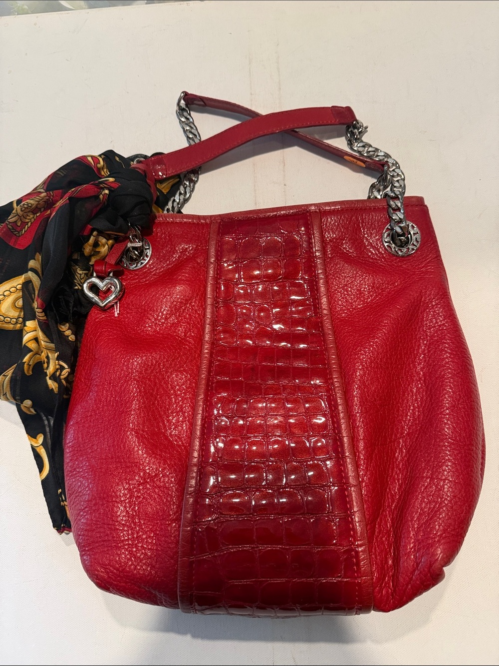 Brighton Red Leather Shoulder Bag with Chain Straps